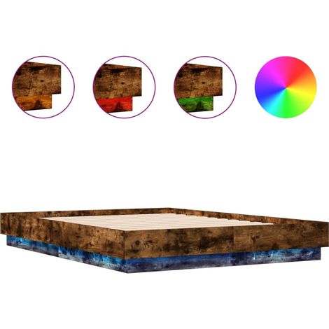 Maison Exclusive - Cadre de lit avec LED sans matelas chêne fumé 120x190 cm (1/5)