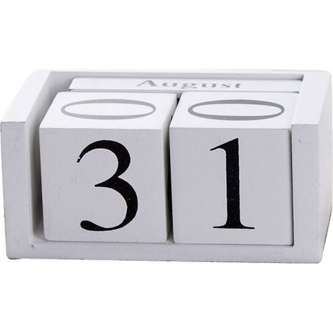 1 weißer, hölzerner Tischkalender mit ewigem Kalender, verstellbarer Datums- und Monatsanzeige aus Holz, Dekoration für Büro, Laden oder Bartheke (1/5)
