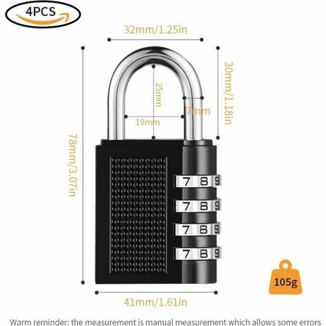 Cadenas à combinaison à 4 chiffres Paquet de 4 cadenas à code à combinaison robustes pour la famille, l'école, les affaires, les casiers à bagages et la boîte à outils (1/4)