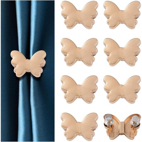 Lot de 8 paires de boucles de rideaux magnétiques décoratives amovibles pour intérieur et extérieur - Pour garder les rideaux fermés - Empêche les fuites de lumière (doré) (1/5)