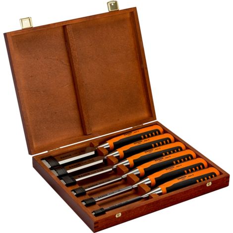 Bahco Stechbeitelsatz mit gummiertem Griff 6-26 mm - 6-tlg./Holzkiste