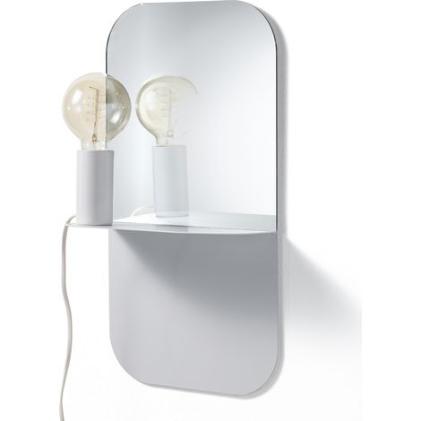 Lampada con specchio in metallo bianca cm. L.24xP.12,5xH.45