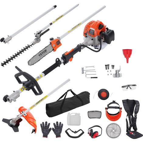 VEVOR Outils de coupe multifonctionnel 6 en 1, taille-haie a gaz 33 CC, desherbeur, taille-bordure, moteur deux temps, scie a perche, tronconneuse avec rallonge, outils pour elagage arbuste branche