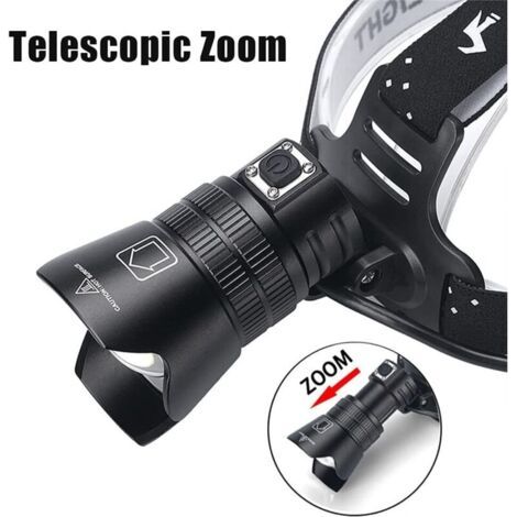 Lampe Frontale LED Rechargeable, ZoomableTorche Frontale avec 3 Modes, Lampe Frontale Étanche pour Chasse, Pêche, Camping (1/5)