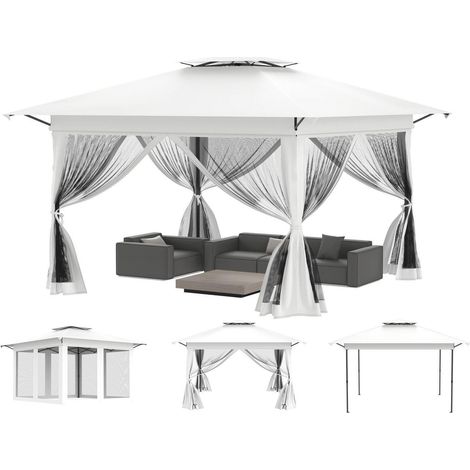 Faltpavillon 4x4m mit Moskitonetz, UV-Schutz, höhenverstellbar, weiß (1/5)