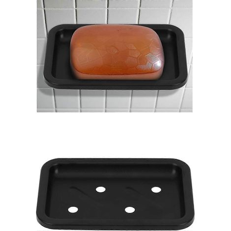 Porte-savon mural en aluminium, étagère pour salle de bain, noir (1/4)
