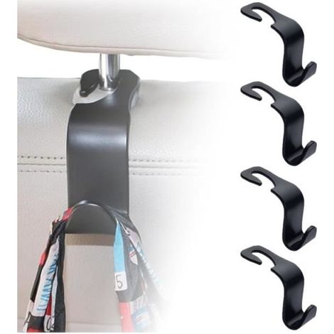 Lot de 4 crochets pour appuie-tête de voiture - Accessoires intérieurs pour appuie-tête - Noir - Voiture