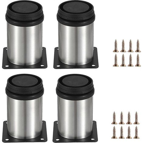 Pieds de meubles en quatre parties, pieds d'armoires en acier inoxydable, adaptés aux chaises, tables, armoires et canapés, pieds de meubles, faciles à assembler, ronds, 8 cm, noirs. (1/5)