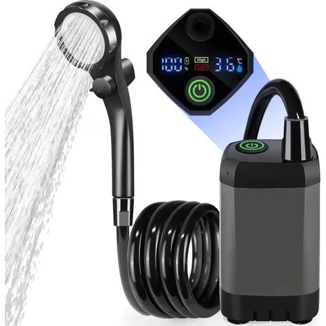 Douche Portable pour Camping, douche de Camping Rechargeable 6000mAh avec pomme de douche, pompe de douche électrique intelligente à affichage LED (1/5)