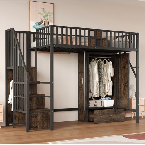 lit adulte couchage rangement compact 90x200 métal bois OKMYHOME (1/5)