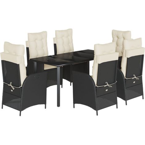 Maison Exclusive - 7-tlg. Garten-Essgruppe mit Kissen Schwarz Pol