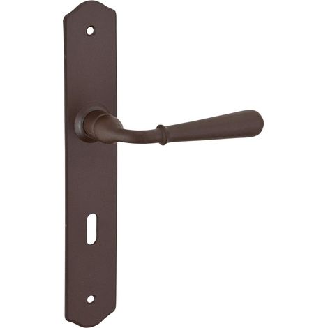 1 Paire - Poignée de Porte - Acier - Trou de Serrure - Carré 7 mm - Entraxe 195 cm - Pour Chambre - Gris