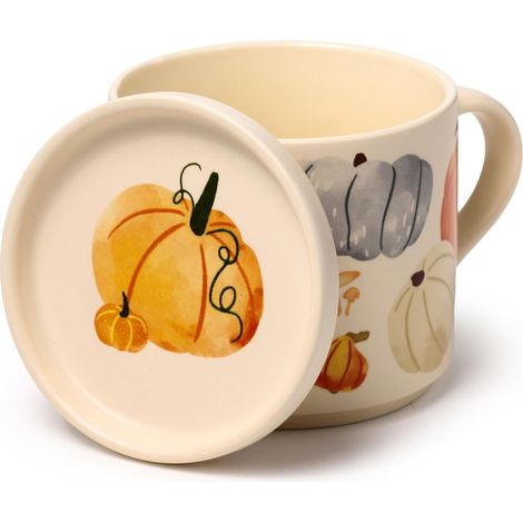 Ensemble tasse en porcelaine et dessous de verre/couvercle - Citrouille - The, petit déjeuner, café (1/5)