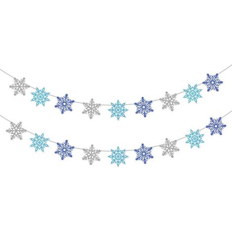 2x Schneeflocken Girlande Winterdeko Blau, Weihnachten Deko Flagge