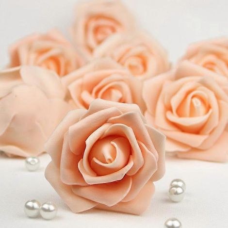 Bouquet de roses artificielles en mousse PE de 6 cm pour décoration de fête, à faire soi-même, idéal pour un mariage (lot de 10).Champagne (1/5)
