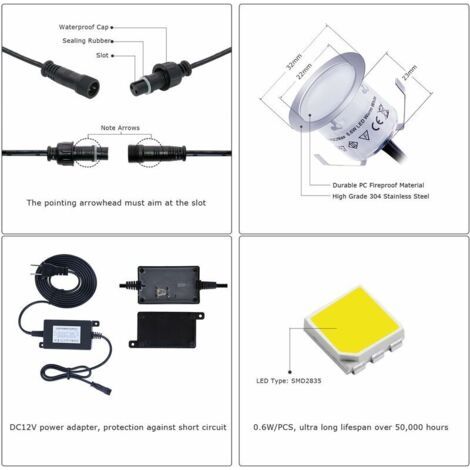 Wasserdichte LED-Untergrundfußleuchte 12V/DC Warmweiß 2800-3200K 10 Stück (1/4)