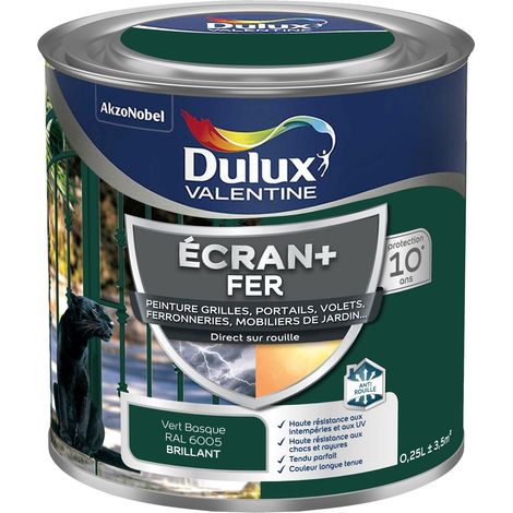 ECRAN+ FER BRILLANT - Peinture pour fer intérieur/extérieur - Grilles, portails, volets, ferroneries, mobiliers de jardin - Vert Basque 0,25 L - Dulux Valentine (1/5)