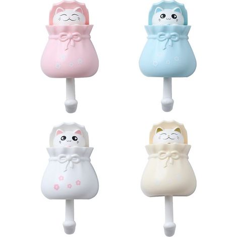 Crochet Porte-Cles - Chat Porte-Bonheur En Abs - Pour Murs Lisses Intérieur Maison Bureau - Lot De 2 (1/5)
