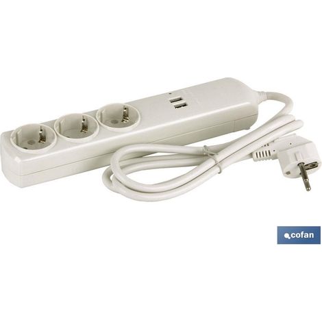Bipolare Basis, 3 Ausgänge und 1,5 m Verlängerung mit seitlichem T/T 16a 250 V USB
