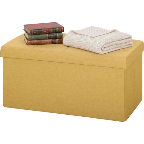 Pouf de rangement pliable 84 L - Banc jaune lin synthétique 76x38x38 cm (1/5)