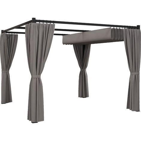 3 x 3m Moving Canopy Metal Pergola, with Curtains - Grey