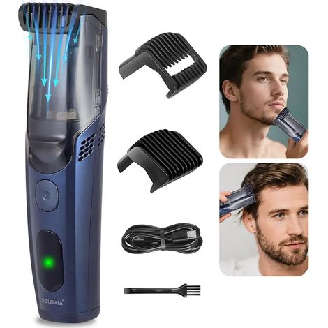 Regolabarba senza fili, rasoio elettrico ricaricabile per uomo, con funzione di aspirazione integrata, adatto per barba e basette, impermeabile IPX6.