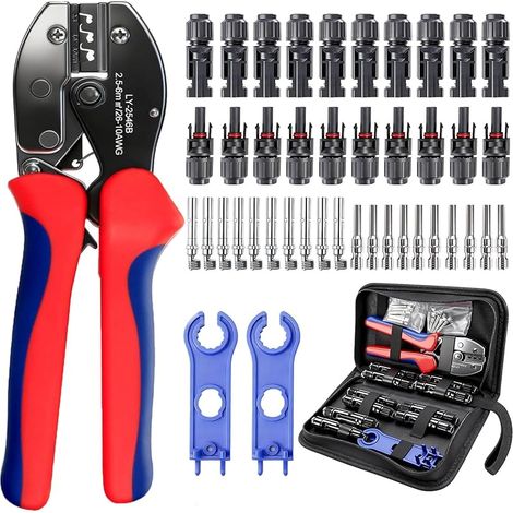 Outils de Sertissage Solaires pour câbles PV de 2,5/4/6 mm²,avec 1 Pince à Sertir,10 Paires connecteurs de câble,10 Paires de Connecteurs Mâle/Femelle et 2 Clé,pour Câble PV de Panneau Solaire (1/4)