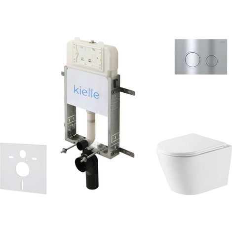 kielle Genesis New - Conjunto de instalación empotrada, inodoro Nefia, Vortex Rimless+, asiento softclose y pulsador Gemini New II, cromo brillante 30528SZ50 (1/5)