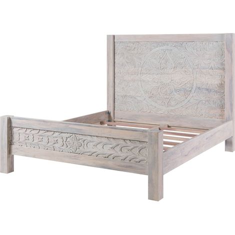 Letto in legno di mango 186x220x150 bianco oliato KASHMIR 103