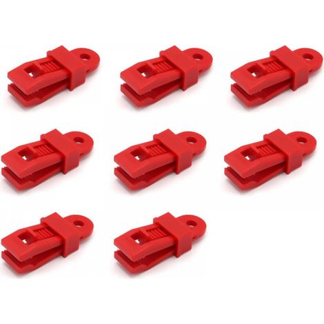 8 pièces Pinces de fixation robustes pour bâches, pour auvents, camping, caravanes et housses de voiture,Rouge (1/5)