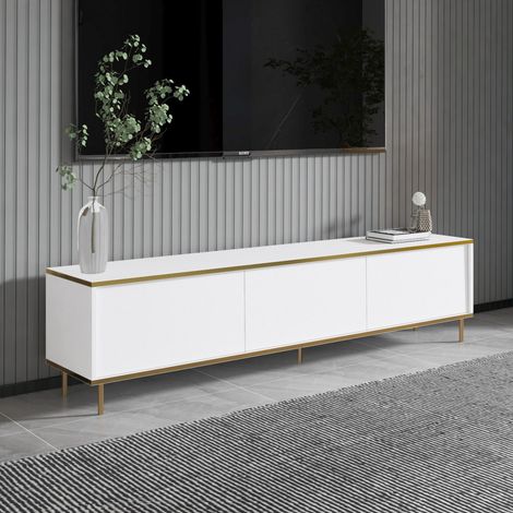 TV-Schrank Sassello, 3 Türen, Goldakzente, 3 Fächer, 180x35x45h cm Weiß (1/5)