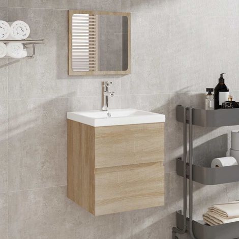 Armoire de salle de bain Moderne - Placard de Rangement - avec miroir Chêne Sonoma Bois d'ingénierie Chic-558574 (1/5)