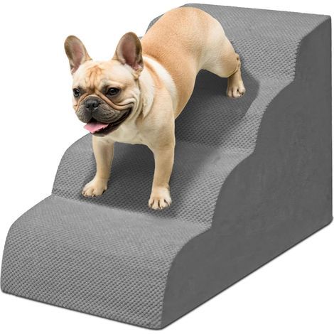 Hunde- und Katzentreppe, 4 Stufen, hochdichter Schaumstoff, waschbarer Bezug, rutschfest, für Bett und Sofa (1/5)
