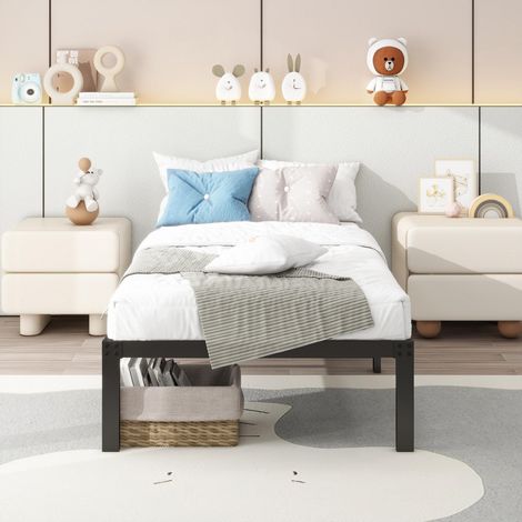 Cadre de lit métallique 90x200, plateforme solide sans sommier, assemblage rapide, stable et silencieux, parfait pour chambre d'amis ou couple, structure en acier robuste. (1/5)