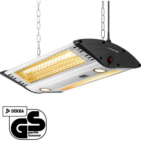 TROTEC Deckenheizstrahler Infrarot IR 2000 C – Heizleistung 1000 W / 2000 W – Terrasse, Integrierte LED-Spots, inkl. Fernbedienung