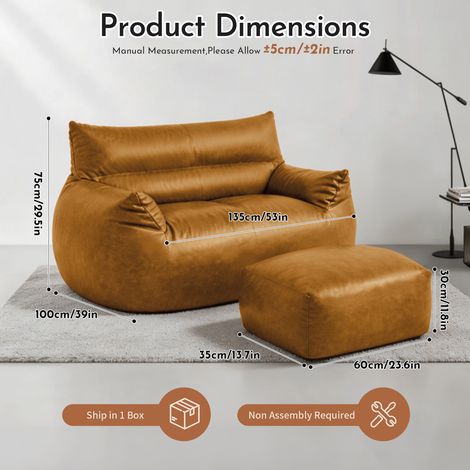 Fauteuil Poire Double avec Ottoman en Similicuir Marron - Grand Pouf pour Adultes, Adolescents et Enfants (1/5)