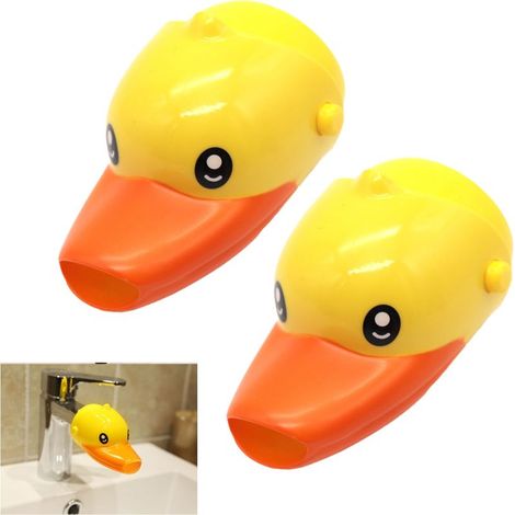 Jouet de douche en 2 pièces, rallonge de robinet et de poignée d'évier en forme de canard, convient aux bébés et aux enfants, sûr et amusant (1/5)