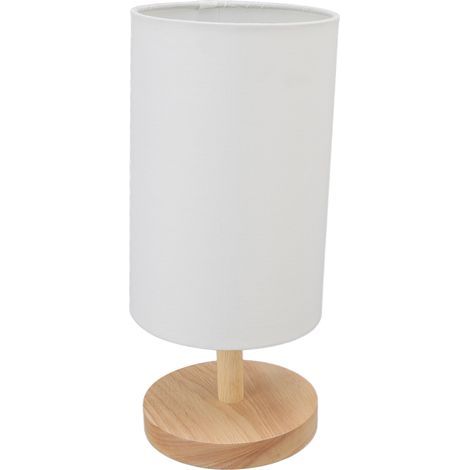 Lampe de chevet, base en bois, abat-jour en tissu, prise standard européenne, 110-240V, blanche. (1/5)