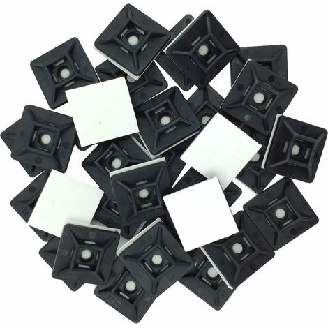 100 Pièces Embases Adhesive pour Attache de Cable, 19mm x 19 mm, Noir, Serre-Câbles Auto Adhésif, Support de Serre Câble Plastique, Embase pour Collier de Serrage (1/4)