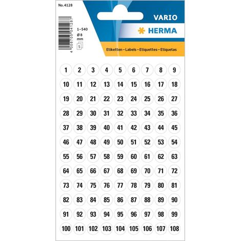 HERMA Zahlen 8 mm 1-540 Papier weiß schwarz 5 Bl..