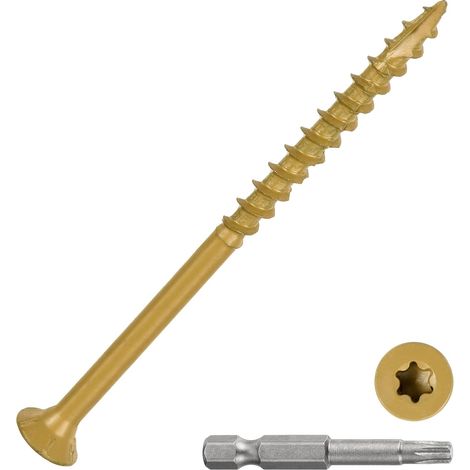 Lot de 100 vis de terrasse 10 x 3 – Idéales pour les terrasses, clôtures, cadres, fermes, meubles d'extérieur – Vis à bois en acier au carbone avec embout Torx T25 – Brun clair (1/5)