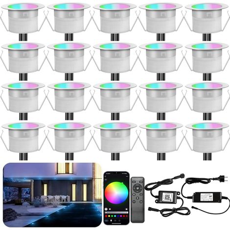 WLAN-fähige RGBW-Einbaustrahler, IP67 wasserdicht, Ø45 mm – Beleuchtung für Terrasse, Patio, Weg, Wand, Garten, Dekoration, Innen- und Außenbereich (20er-Packung)