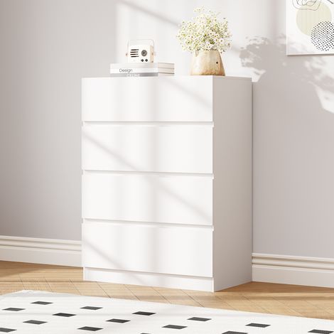 Commode 4 Tiroirs Meuble Salon Meuble Entrée Moderne 70x40x96cm Buffet bas Casiers Tables de chevet Armoire Rangement Multifonctionnel pour Salon Chambre Blanc Mat