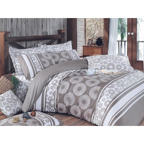 Parure de lit - 1 housse de couette 220 x 240 cm + 2 taies d'oreiller 60 x 60 cm - 100 % coton renforcé - Marron