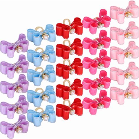 Lot de 25 nœuds papillon mignons pour chiens, avec élastiques, pour le toilettage et autres accessoires pour la tête. (1/5)
