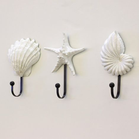 Haken zum Aufhängen von Handtüchern/Hüten, in Form eines Seesterns und einer Muschel, geeignet für Badezimmer und Küchen.