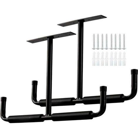 Garage Hook, Double Wall-Mounted Steel Bike Storage Hook with Non-Slip EVA Coating, Utility Storage Hooks for Tools, Bikes, Folding Chairs, Ladders / 2 Pieces / Black (1/4)
