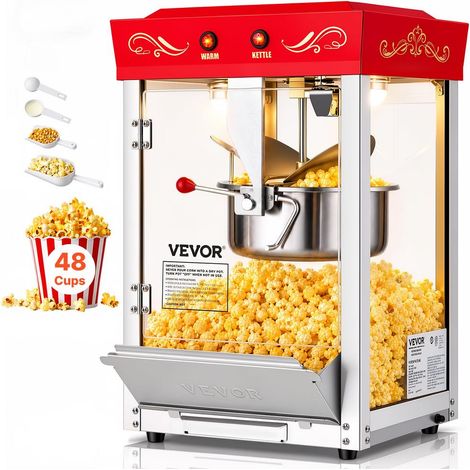 Bol inox 0,2 kg et lumière LED pour servir facilement, machine à pop-corn rouge de comptoir 48 tasses par lot (1/5)