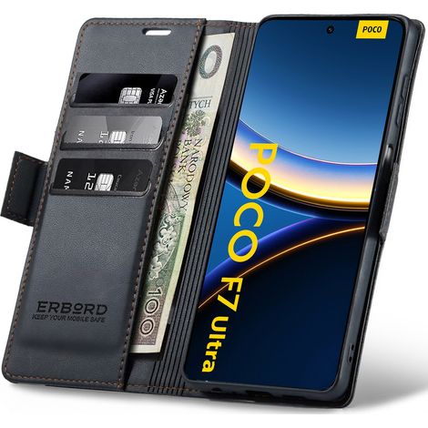 Funda Xiaomi Poco F7 Ultra, color lichi brillante, tipo cartera, color negro. (1/5)