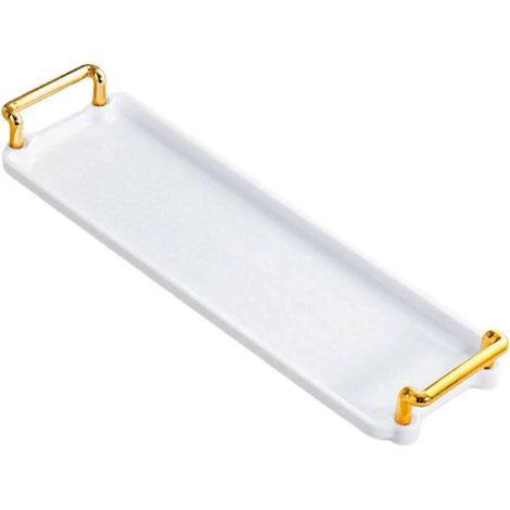 Plateau de service avec poignée, plateau à thé, plateau de maquillage, plateau de table basse, plateau de toilette pour dîner, dessert, chambre d'amis, chambre à coucher-white small (1/5)